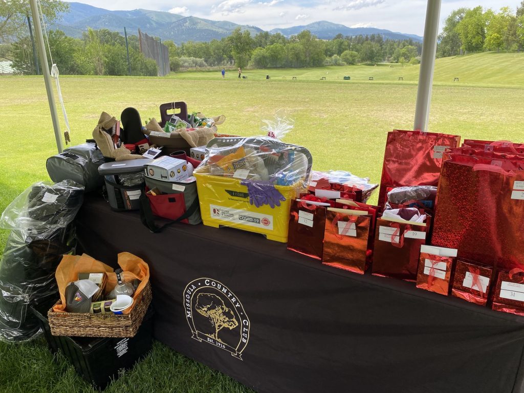 Raffle prizes, all generously donated by Missoula’s local businesses. Their support during COVID has been amazing - Worden Thane Sponsors Red Ripper Golf Tournament