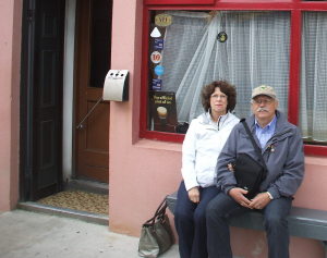 Jane and Ron Bender outside of O’Sullivan’s Bar in Castletownbere, Ireland